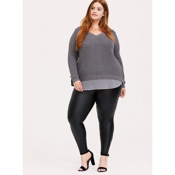 TORRID Grey Knit V-Neck Lace-Up Back 2fer Tunic Sweater sz 1X - Picture 11 of 12